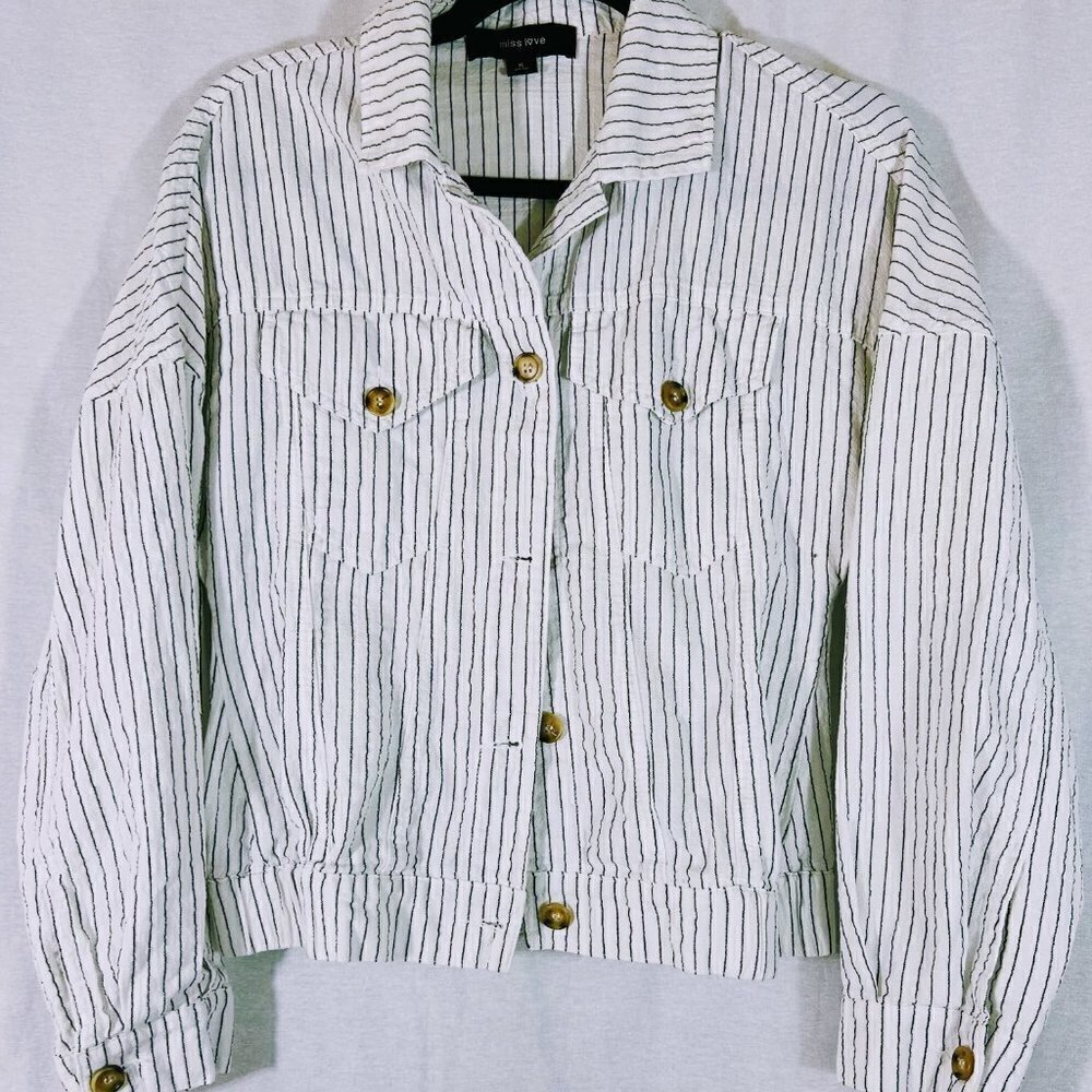 Miss Love White & Black Striped Button Down Top Size S